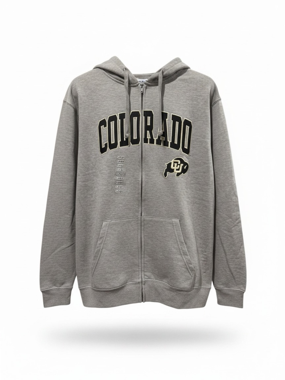 Colorado Buffaloes Full Zip Hoodie Mens Gray NCAA Sweatshirt CU Boulder Large